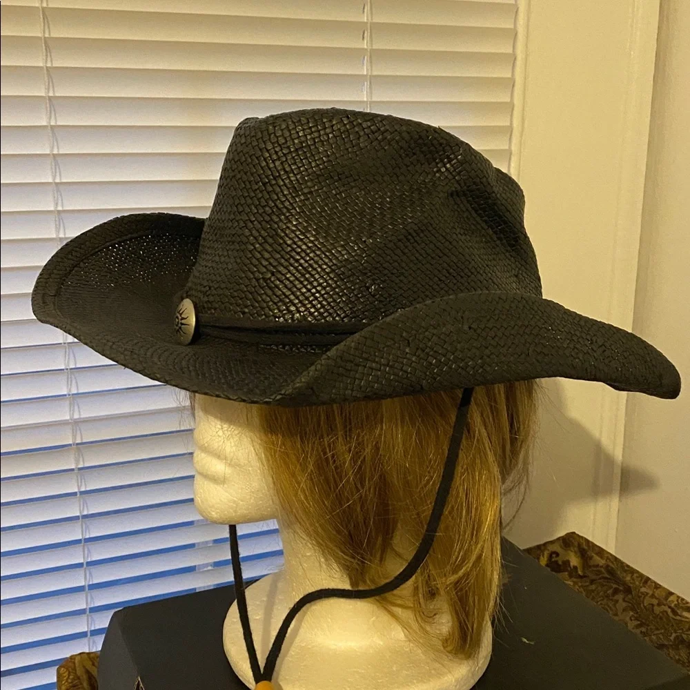 Scala Black Straw Cowboy Hat with Sun Concho